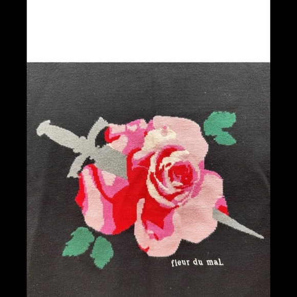Fleur Du Mal Black Rose / Dagger Cropped Women's Knit Top Size M - Picture 4 of 7
